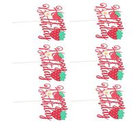 VANZACK 6pcs Strawberry Cake Picks with Glitter Finish Floral Cake Topper Birthday Decorations for Summer Parties Showers Reusable Party Supplies
