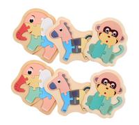VANZACK 6pcs Wooden Animal Peg Puzzles for Educational Matching Game with Colorful Elephant Monkey Horse Early Learning Preschool