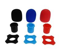 VANZACK 9pcs Microphone Covers Set Sponge Covers, Anti-roll Rings and Tail Caps, Black Red, Protective Tools for Handheld Mics Suitable for Ktv and Stage Use