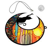 VANZACK Acrylic Moon Cat Wall Pendant Window Hanging Ornament Home Decor Stained Glass Style Suncatcher for Patio Garden Outdoor Wall Art