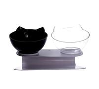 VANZACK Adorable Cat and Water Bowl Tilted Design Neck Guard Spill Feature Dual Feeder for Cats and Dogs Easy Viewing of and Water for Your Pet Comfort