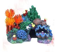 VANZACK Aquarium Rockery Fish Tank Ornament Resin Background Display Set with Coral, Conch, Shell and Grass for Fresh Water and Salt Water Aquatic Fish Green Random Color