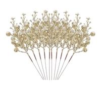 VANZACK Artificial Christmas Berry Stems Artificial Snowflake Berry Branch Arrangements Decorative Garlands DIY Christmas Tree Festival Decorations Pack of 10 (Golden)