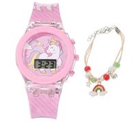 VANZACK Boys and Girls Glowing Unicorn Watch and Silicone Bracelet Set Wear-Resistant Portable Electronic Children’s Watch with Night Light for Girls Decorative Supply Wristwatch