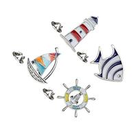 VANZACK Brooch Pin Set 4pcs Creative Mediterranean Style Metal Sailing Lighthouse Design Lightweight Decorative Collar Pin Neck Ornaments for Women Clothing