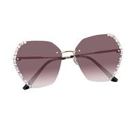 VANZACK Crystal Bling Fashion Sunglasses for Women Frameless Cut Edge Design with Golden Double Tea Tint Durable Protective Eyewear Accessory for Outdoor Parties and Daily Wear