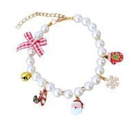 VANZACK Delicate Kitten Collar with Fit Adorable Cat Accessory for Festive Occasions Elegant Pearl Design with Bells for Christmas Parties and Daily Wear
