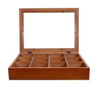 VANZACK Display Cabinet Wooden Desktop Curio Shelf with 12 Slots - Clear Front Cover Display Storage for Trinkets, Mini Figures