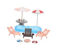 VANZACK DIY Miniature Dollhouse Beach Set with Swim Pool Swim Ring Parasol Beach Chair Portable Outdoor Doll Furniture for Creative Play and Home Decor