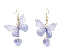 VANZACK Fashion Purple Butterfly Dangle Earrings for Women Lightweight Fabric and Material Stylish Heart Charm Decoration Everyday Party Jewelry