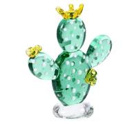 VANZACK Glass Cactus Figurine with Three Small Yellow Flowers Hand-blown Glass Art Ornament for Home and Desktop Decoration Gift for Living Room or Office