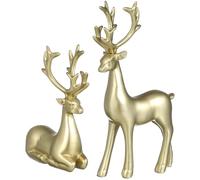 VANZACK Golden Resin Elk Ornaments 2 Pack Christmas Reindeer Decorations for Living Room Table Home Office Deer Figurines 7.08 X 3.74 X 1.38 Inches Festive Animal Ornament