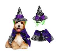 VANZACK Halloween Cat Costume with Spider Web Cloak and Witch Hat Comfortable Dog Cape for Pets Easy to Wear Cat Cloak for Halloween Party and Cosplay S