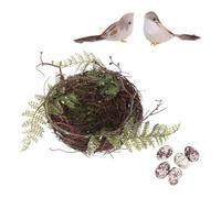 VANZACK Hand Woven Bird Nest Decoration for Wedding Photography Artificial Bird House with Leaves for Home Office Outdoor Gardening