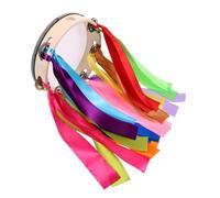 VANZACK Handheld Tambourine Drum 12 Colorful Ribbons, 20cm Diameter Thick Wooden Hand Drum for Educational, Stage Performance and Dance Activities