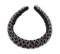 VANZACK Handmade Beaded Rhinestone Headband Wide Sparkly Hair Jewelry for Women Bohemian Style Glitter Hairband Party Accessory