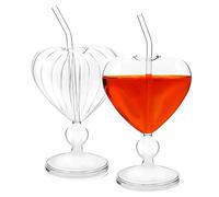 VANZACK Heart Shaped Wine Glasses 2Pcs Heart Shape Cocktail Glasses with Straws Creative Wine Goblet Novelty Drink Cup Clear Dessert Ice Cream Cup Decorative Martini Glass
