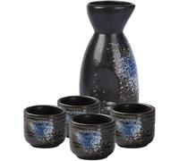 VANZACK Japanese Sake Set Blue Ice Ceramic 300Ml Jug with 4 Decorative Cups for Serving Sake and Spirits at Gatherings