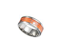 VANZACK Luminous Couples Finger Ring Stainless Steel Electrocardiography Design Unisex Mood Ring for Women Men Orange Glow Stylish Jewelry for Parties Weddings