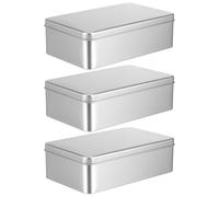 VANZACK Metal Cookie Tins with Lids 3Pcs, Rectangular Stainless Steel Boxes for Camping, Hiking, and Travel Storage, Silver 7.1 X 4.3 X 2.1 Inch