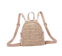 VANZACK Mini Pearl Zipper Straw Weaving Backpack for Women Lightweight Chic Travel Bag with Hanging Buckle Comfortable Skin-friendly Outdoor Leisure