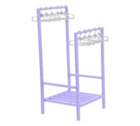 VANZACK Miniature Doll Garment Rack with Mini Doll Gown Hangers Purple Plastic Clothes Organizer for Dollhouse Wardrobe Furniture Accessories