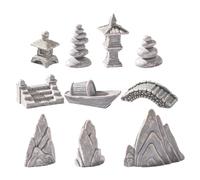 VANZACK Miniature Fairy Garden Accessories 10 Pieces Mini Bridge Pagoda Mountain Figures Zen Landscape in Chinese Style Set for DIY Crafts Micro Garden Landscape Bonsai Decoration