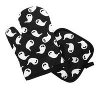VANZACK Oven Gloves Black 2pcs Halloween Printed with Heat Insulation and Non-skid Grip Polyester and Cotton Oven Mitts for Cooking for Soup Cooking and Hostess Use