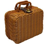 VANZACK Portable Cosmetic Organizer Large Capacity Woven Storage Box with Imitation Rattan Material, Vintage Simple Woven Design for Keeping Lipstick and Stationery Tidy in The House