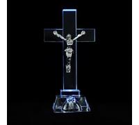 VANZACK Premium White Crystal Cross Decor Base Religious Figurine Jesus Crucifix Praying Statue for Tabletop Home Office Display
