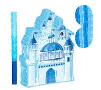 VANZACK Princess Castle Candy Pinata with Blindfold and Bat Confetti Blue Winter Design for Birthday Party Games Christmas Hanging Pinata Decoration and Creative Candy Holder