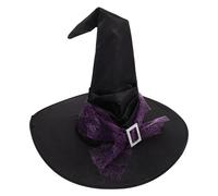 VANZACK Purple Ruched Halloween Witch Hat for Women with Spider Web Mesh Star Moon Patterns Lightweight Breathable Wizard Cap for Costume Parties and Cosplay Accessories