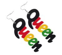 VANZACK Queen Letter Wooden Earrings for Women African Style Dangle Drop Fashionable Lightweight Jewelry for Parties and Everyday Wear