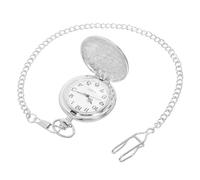 VANZACK Retro Men Mechanical Pocket Watch Large Silver Engraved Case Classic Hand-Winding Movement with Chain for Weddings Parties and Special Occasions