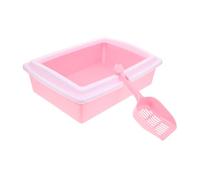 VANZACK Semi Enclosed Cat Litter Box with Scoop Kitten Toilet Tray Plastic Pan Low Entry Splash Design for Senior Cats Indoor Use Pink Potty