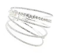 VANZACK Shiny Rhinestone Elastic Bracelet Silver Crystal Bangle with Six-row Irregular Design for Women Elegant Wedding Jewelry and Valentine Day and Skin Friendly