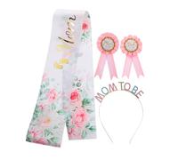 VANZACK Shower Sash Kit for Mom Rhinestone Crown Headband and Dad Badge Lightweight Maternity Party Accessories for Gender Reveal and Pregnancy Photo Props Pink