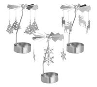 VANZACK Silver Metal Rotating Candle Holder Spinning Tea Light Lantern Christmas Decor Compact Rotary Candle Stand for Home and Festive Ambience