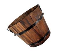 VANZACK Small Wooden Barrel Planter Pot with Handle, Carbonized Wood Brown