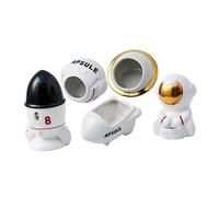 VANZACK Space Themed Hamster Feeder Set Ceramic Food Bowl Astronaut Water Dispenser Rocket Drink Holder Bathtub Hideout for Hamsters Chinchillas and Small Pets