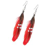 VANZACK Vintage Bohemian Peacock Plume Dangle Earrings for Women, Long Red Tassel Drop Earrings Ethnic Style Jewelry for Festival and Party