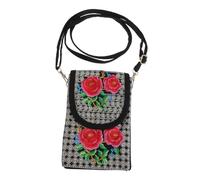VANZACK Vintage Embroidered Canvas Messenger Bag with Rose Flower Tassel Lightweight Crossbody Pouch for Women and Portable Mobile Phone and Makeup Organizer Ethnic Style Shoulder Bag for