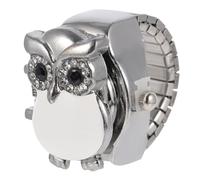 VANZACK Vintage Owl Design Ring Watch Creative Finger Watch with Flip Up Cover Elastic Band Practical and Decorative for Men and Women Unique Retro Style