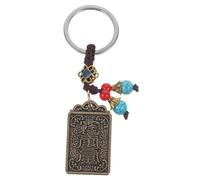 VANZACK Vintage Taisui Amulet Pendant Keychain Antique Brass Key Ring for Purse Bag Chinese Style Luck Ornament with Blue Bead Unique Family and Friends Dragon Year