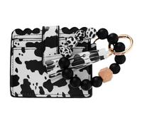 VANZACK Women Cow Print Wallet with Keychain Beaded Clutch Purse for Cash Coins Id Cards Lightweight Organizer for Daily Use Special Occasions