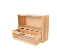 VANZACK Wood Desktop Storage Box with Drawer and Window, Natural Wood Table Organizer for Cosmetics, Kitchen Spices, Office Files, and Living Room Accessories