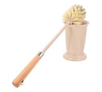 VANZACK Wood Handle Toilet Brush with Holder Plastic Wood Materials Dense Bristles for Deep Bathroom Cleaning Modern Design Base Prevents Floor Stains Suitable for Home Bathroom