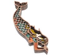 VANZACK Wooden Carved Mermaid Statue Decorative Wood Craft Ornament Multi-Layer 3D Mermaid Home Décor Accent Collectible Doll for Living Room and Bedroom