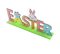VANZACK Wooden Easter Letter Ornament Bunny Cutout Hollow Painted Easter Decor Wooden Craft Desktop Adorn Festival Decoration for Home and Office