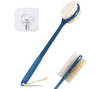 VANZAVANZU 42CM Back Scrubber for Shower, Anti-Slip Long Handle Bath Brush with Soft and Stiff Bristles, Exfoliating Shower Brush for Wet or Dry Brushing (Navy Blue)